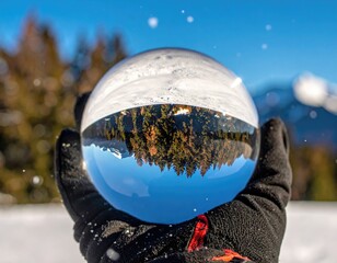 Winter landscape reflected in glass