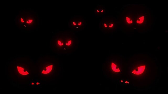 Eerie dark animation featuring glowing red eyes blinking randomly, perfect for horror themed projects, Halloween promotions, and suspenseful content