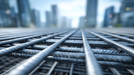 Constructing a steel bar framework urban development architectural design industrial landscape ground perspective building structure concept