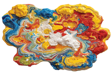 Abstract Color Swirls with Mixed Paints against Transparent Background