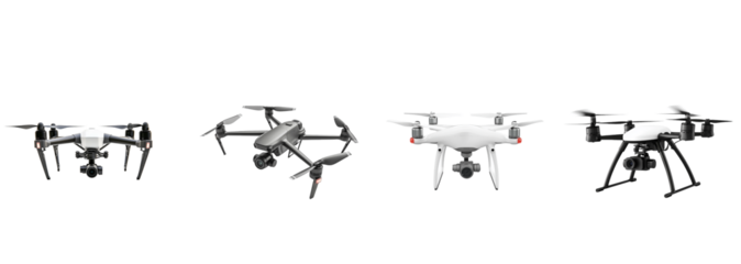 Set of Quadcopter Isolated on Transparent Background. PNG.