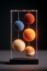 Newton's cradle with colorful balls in a sleek modern design.