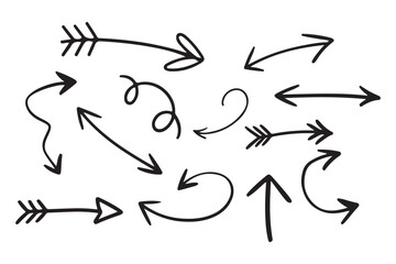 Collection of handdrawn arrows vector, arrow doodles. Vector illustration