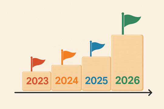 Colorful Bar Chart with Flags Indicators for Annual Growth from 2023 to 2026
