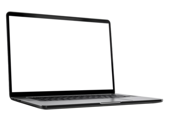 Modern laptop with blank screen isolated on transparent background