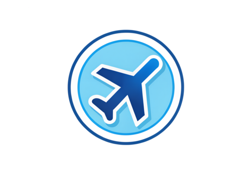 Blue airplane icon isolated on transparent background