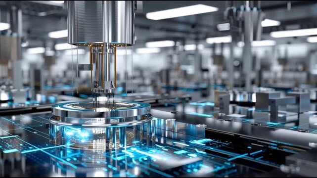 QPU. Quantum Processing Unit. Quantum Computing. Hardware Design. Superconducting Circuits. Future Technology. Close-up of a futuristic quantum computing device in a lab setting.