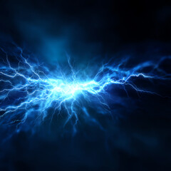 Fototapeta premium Bright blue electric lightning crackles dynamically against a dark background, illustrating powerful energy flow and high-voltage electricity in vivid detail