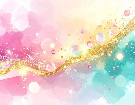 Pastel Glitter Waves with Jewel-Like Sparkles and Bokeh Lights &ndash; Fantasy Background