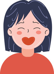 Happy Girl Smiling Cute Heart Mouth Joyful Female Cartoon Vector Illustration