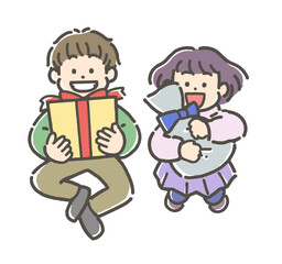 笑顔で買い物をする男の子と女の子