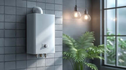 Installing a sleek wall-mounted tankless water heater in a modern bathroom functional design contemporary style aesthetic appeal