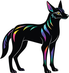 Obraz premium Mystical Black Fox with Multicolored Markings – Fantasy Animal Illustration on White Background