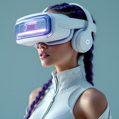 Woman Immersed in Virtual Reality Futuristic Technology and Modern Style Blending Innovation and Fashion Seamlessly