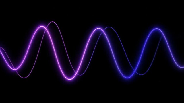 Abstract glowing purple sine waves in darkness. Dynamic, smooth lines undulate