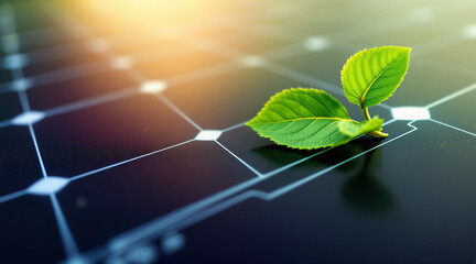 Fresh Green Leaf on Circuit Board Background Symbolizing Nature and Technology Balance