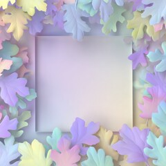 Pastel leaves surround a square frame, creating a soft, dreamy, and artistic composition