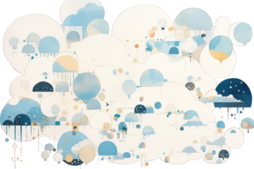 Watercolor Abstract Cloudscape With Light Blue and Beige Hues Splattered Against a Transparent Background