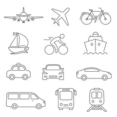 Travel transport icon set. Vector isolated illustration. Line art