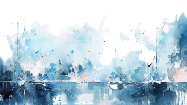 Abstract Watercolor Painting Depicting Water Reflection And Dynamic Brushstrokes Against Transparent Black Background