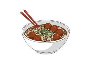 vector illustration of meatball noodles with a white background