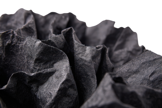 Abstract Dark Texture with Crumpled Paper Against Transparent Background in Studio Lighting