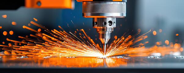 Laser cutting metal sparks precision industrial workshop machinery technology dynamic burst of sparks laser cutting, metal precision industrial