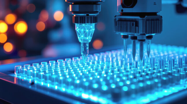 Crispr genome gene dna biotech laboratory robotic pipette automation neon Futuristic CRISPR genome gene dna biotech laboratory robotic pipette - Powered by Adobe