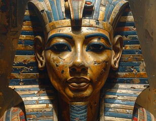 Intricate Ancient Egyptian Pharaoh Statue, Close-up, Featuring Artistic Details