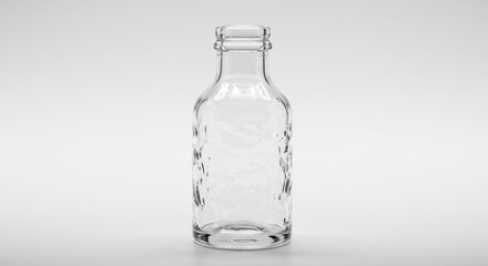 Empty Clear Glass Bottle on White Background.