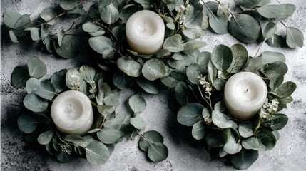 Eucalyptus Greenery with White Candles for Elegant Decor