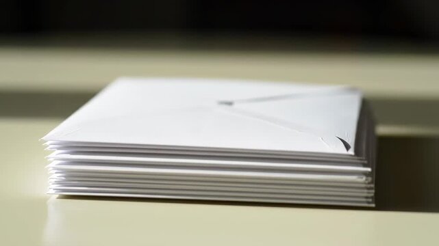 Neatly stacked white envelopes, ready for dispatch. Essential for traditional mail, holding important messages, official correspondence, or personal letters for business or private use