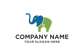Elephant and House Logo Design. Creative Home, Property, and Real Estate Business Symbol.
