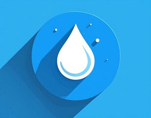 Minimalist Water Drop Icon with Long Shadow on Blue Background