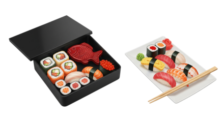 Fresh Sushi Platter Bundle isolated on transparent background