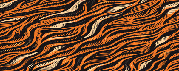 Tiger skin vectand illustration featuring wild striped fur, suitable fand artistic wallpaper backgrounds, fabric designs, and tiled surfaces.
