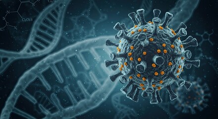 Detailed coronavirus cell structure with DNA strand for medical research or health crisis awareness, a powerful visual for scientific and educational purposes