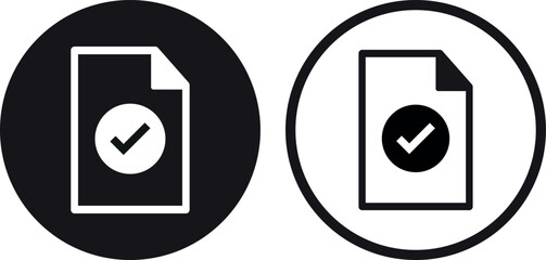 Approved document icon set in two styles . Approved file symbol . Confirmed document icon . Vector illustration