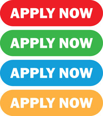 Apply now button icon set in different colors for website and app . Vector