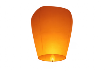 Orange sky lantern releasing light with transparent background