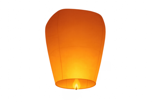 Orange sky lantern releasing light with transparent background