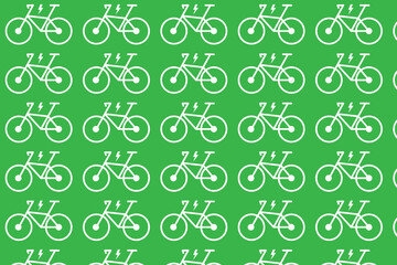 Electric bicycle pattern on green background . Electronic bike pattern . Vector illustration