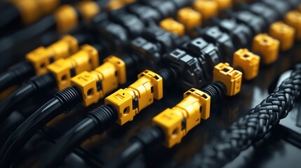 Close-up of modern yellow electrical connectors.