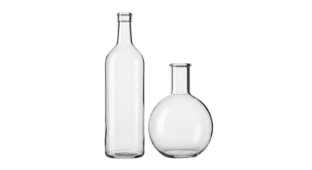 Empty Clear Glass Bottle Duo isolated on transparent background