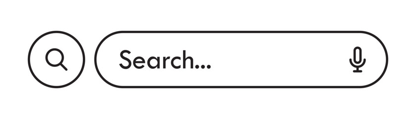 Linear Search Bar With Microphone On White Background, Isolated Vector Illustration