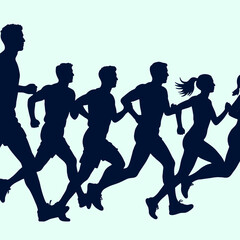Run. Running men and women, vector set of isolated silhouettes.