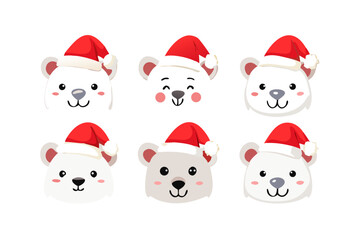 Cute polar bear wearing santa hat
