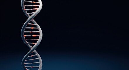 Stunning DNA double helix model vividly shows the building blocks of life, a dynamic visual for science, medicine, research, or genetics projects on dark backdrop