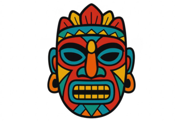Colorful tribal tiki mask vector illustration on transparent background