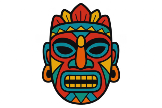 Colorful tribal tiki mask vector illustration on transparent background - Powered by Adobe